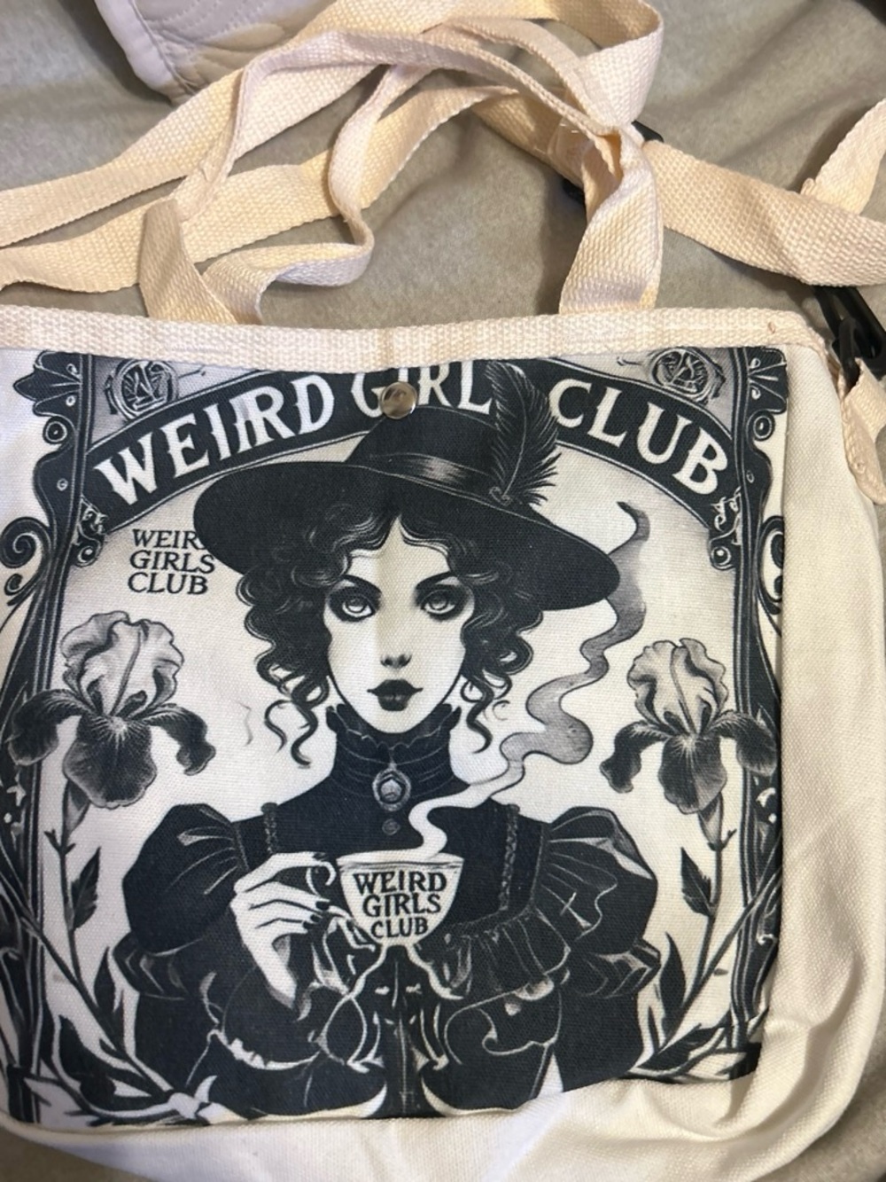 & Other Stories Black and Cream Weird Girls Club Canvas Crossbody Bag